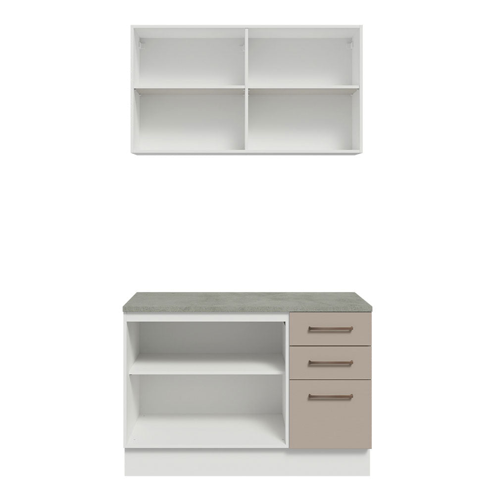 Kit Gabinete Bajo y Gabinete Superior Multiuso 120 x 60 cm Blanco/Crema Agata Madesa