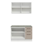 Kit Gabinete Bajo y Gabinete Superior Multiuso 120 x 60 cm Blanco/Crema Agata Madesa