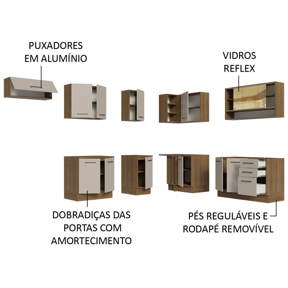 Cocina Integral de Esquina 486cm Marrón/Crema 60cm de Profundidad Agata 01