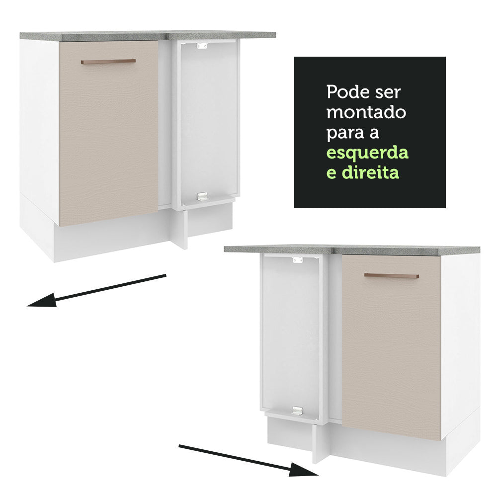 Mueble de Esquina 1 Puerta 60 cm Profundidad (Con Encimera) Blanco/Crema Agata