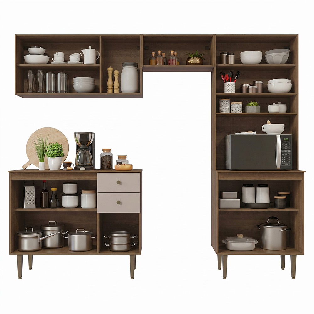 Cocina Compacta 235cm Marrón/Crema Gourmet 01