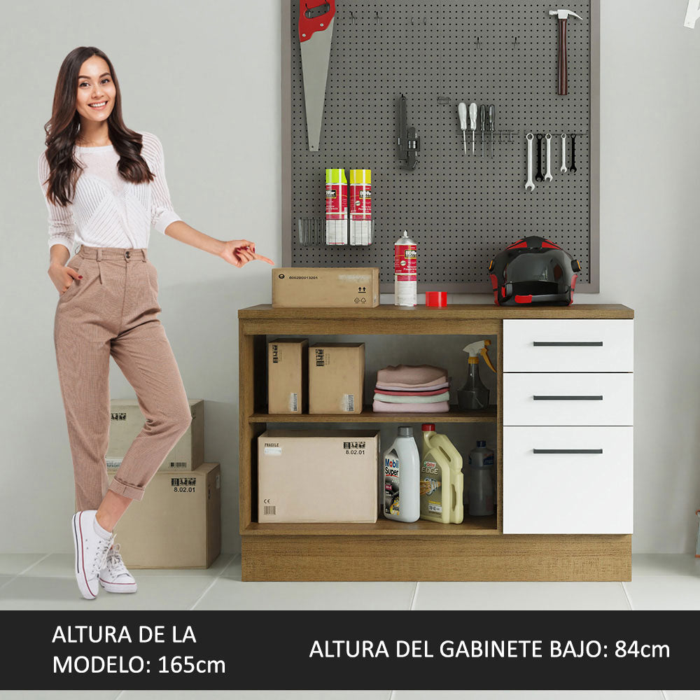 Gabinete Bajo Multiuso 120 cm 2 Puertas 3 Cajones Marrón/Blanco Madesa