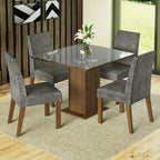 Conjunto de Comedor con Encimera Vidrio 4 Sillas Marrón/Gris/Silver Anne Madesa