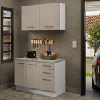 Kit Gabinete Bajo y Gabinete Superior Multiuso 120 x 60 cm Blanco/Crema Agata Madesa