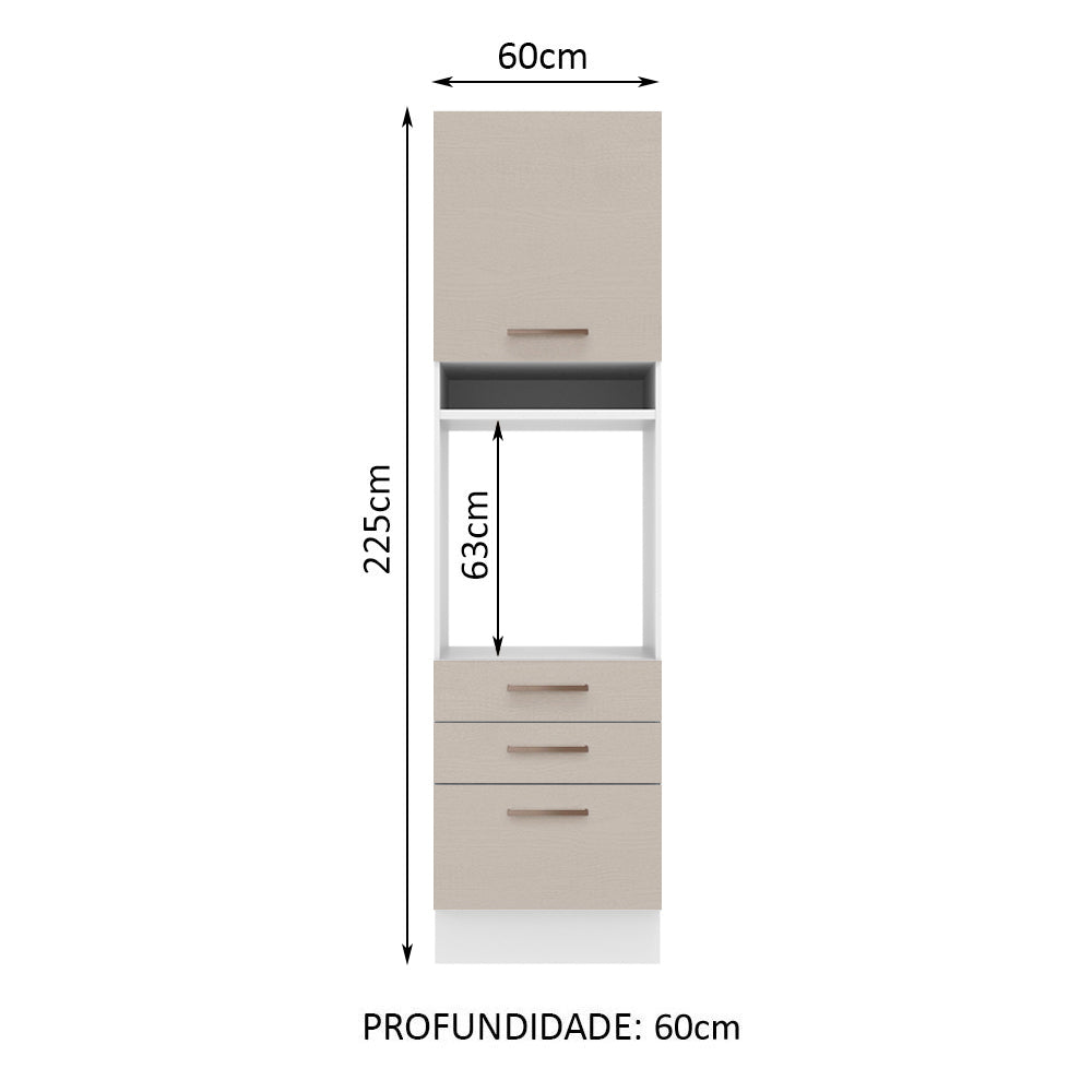 Mueble de cocina para horno 60 x 60 cm 1 Puerta 3 Cajones Blanco/Crema Agata