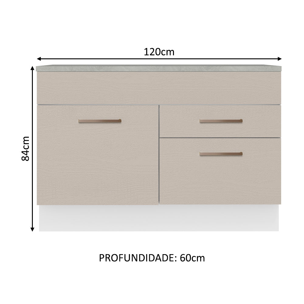Gabinete Bajo 120 cm 1 Puerta 2 Cajones Blanco/Crema Agata Madesa