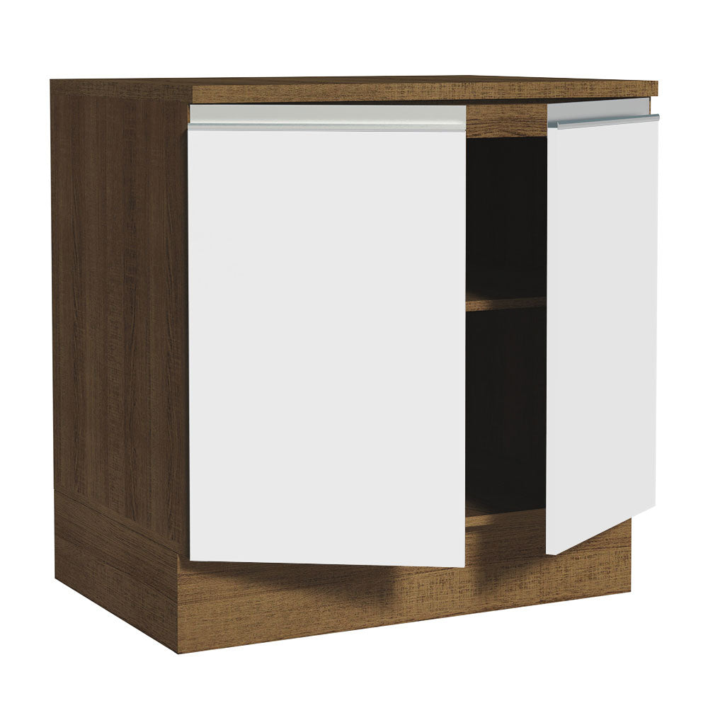 Gabinete Bajo Glamy 80 x 60 cm 2 Puertas (Con Encimera) Marrón/Blanco