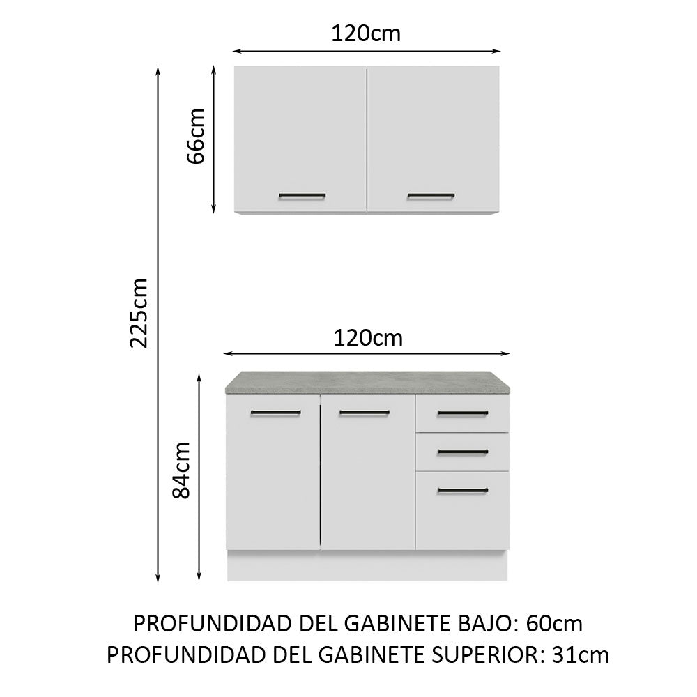 Kit Gabinete Bajo y Gabinete Superior Multiuso 120 x 60 cm Blanco Agata Madesa