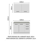 Kit Gabinete Bajo y Gabinete Superior Multiuso 120 x 60 cm Blanco Agata Madesa