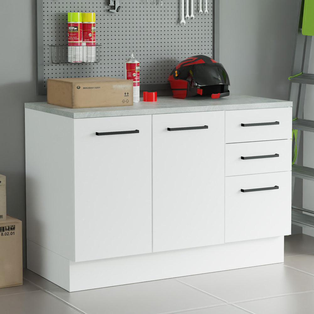 Gabinete Bajo Multiuso 120 cm 2 Puertas 3 Cajones Blanco Madesa