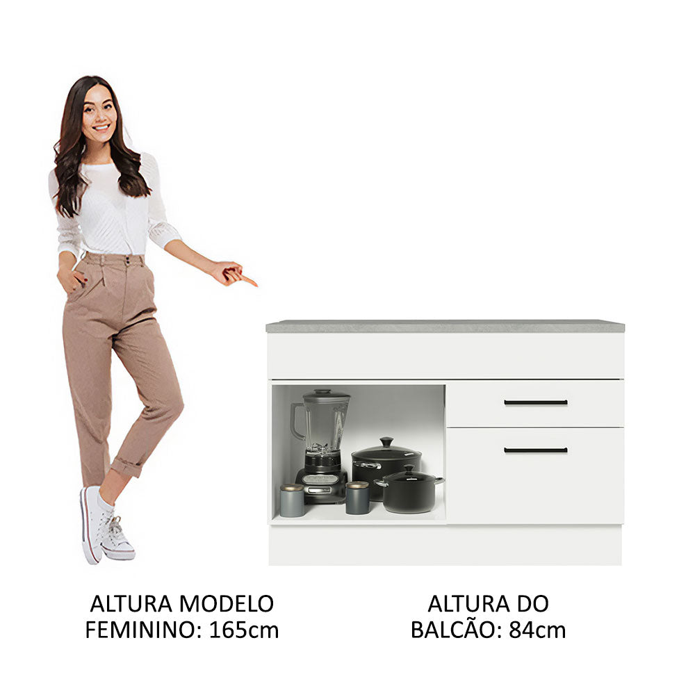 Gabinete Bajo 120 cm 1 Puerta 2 Cajones Blanco Agata Madesa