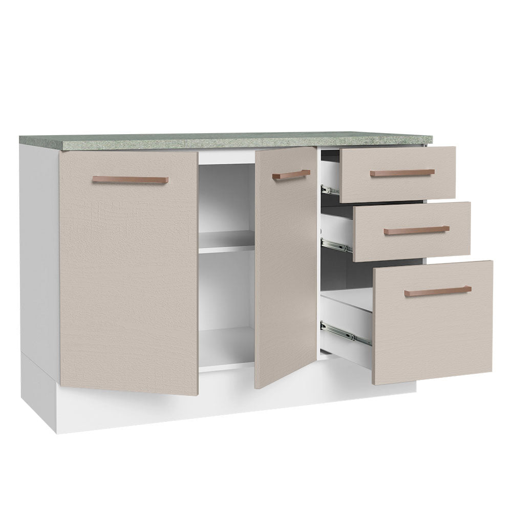 Gabinete Bajo Multiuso 120 cm 2 Puertas 3 Cajones Blanco/Crema Madesa