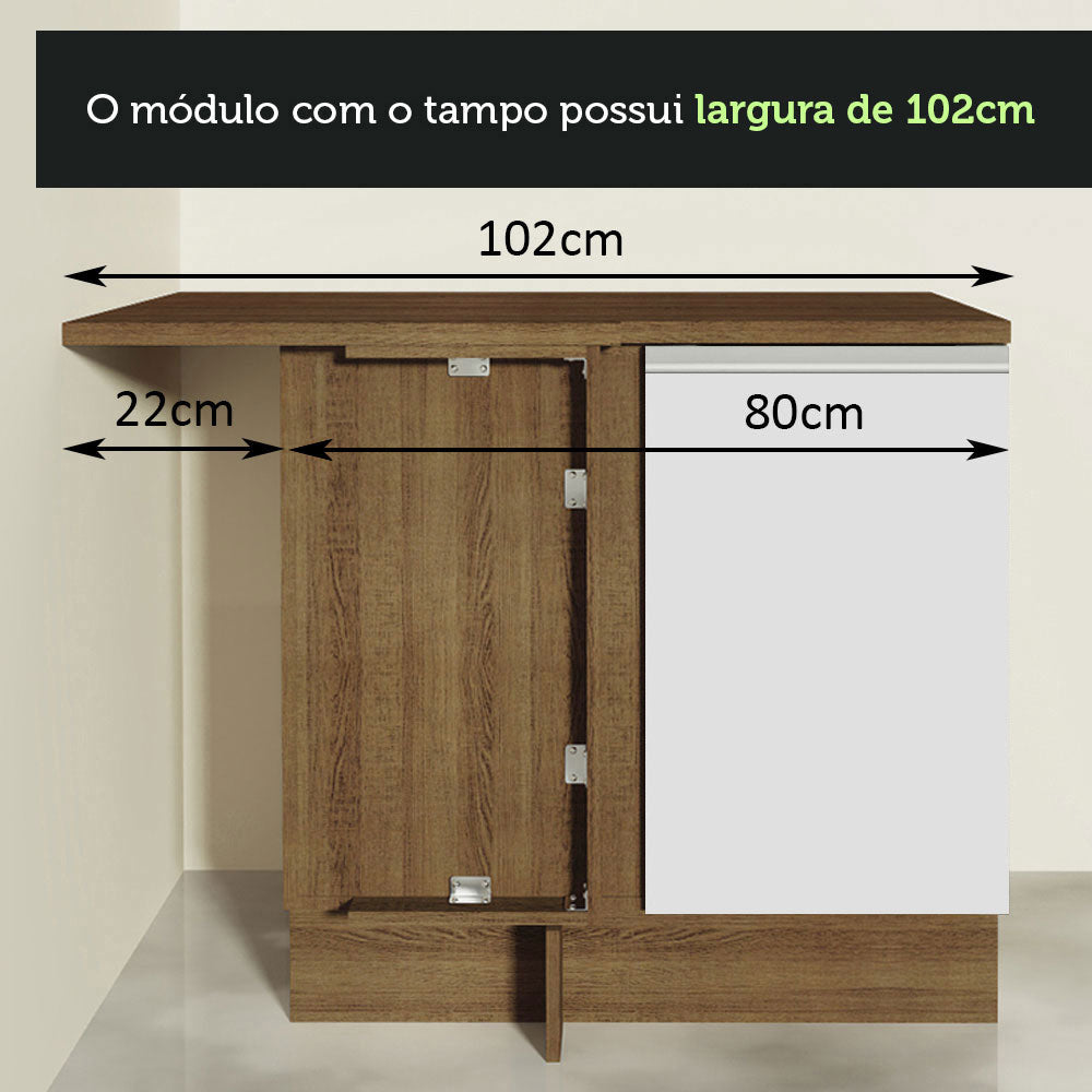Gabinete Bajo Esquinero 102 cm 1 Puerta Marrón/Blanco Glamy Madesa