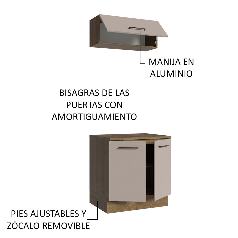 Kit Gabinete Bajo y Gabinete Superior Multiuso 80 cm Marrón/Crema Madesa
