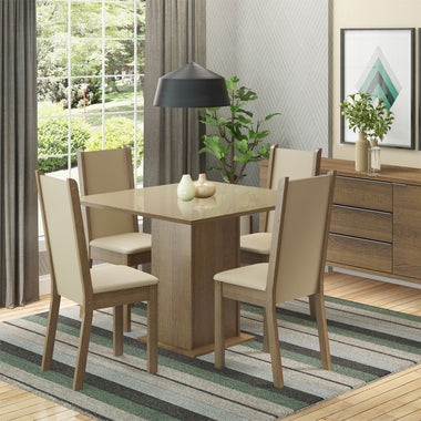 Conjunto de Comedor con Encimera Vidrio 4 Sillas Marrón/Beige Moscou Madesa