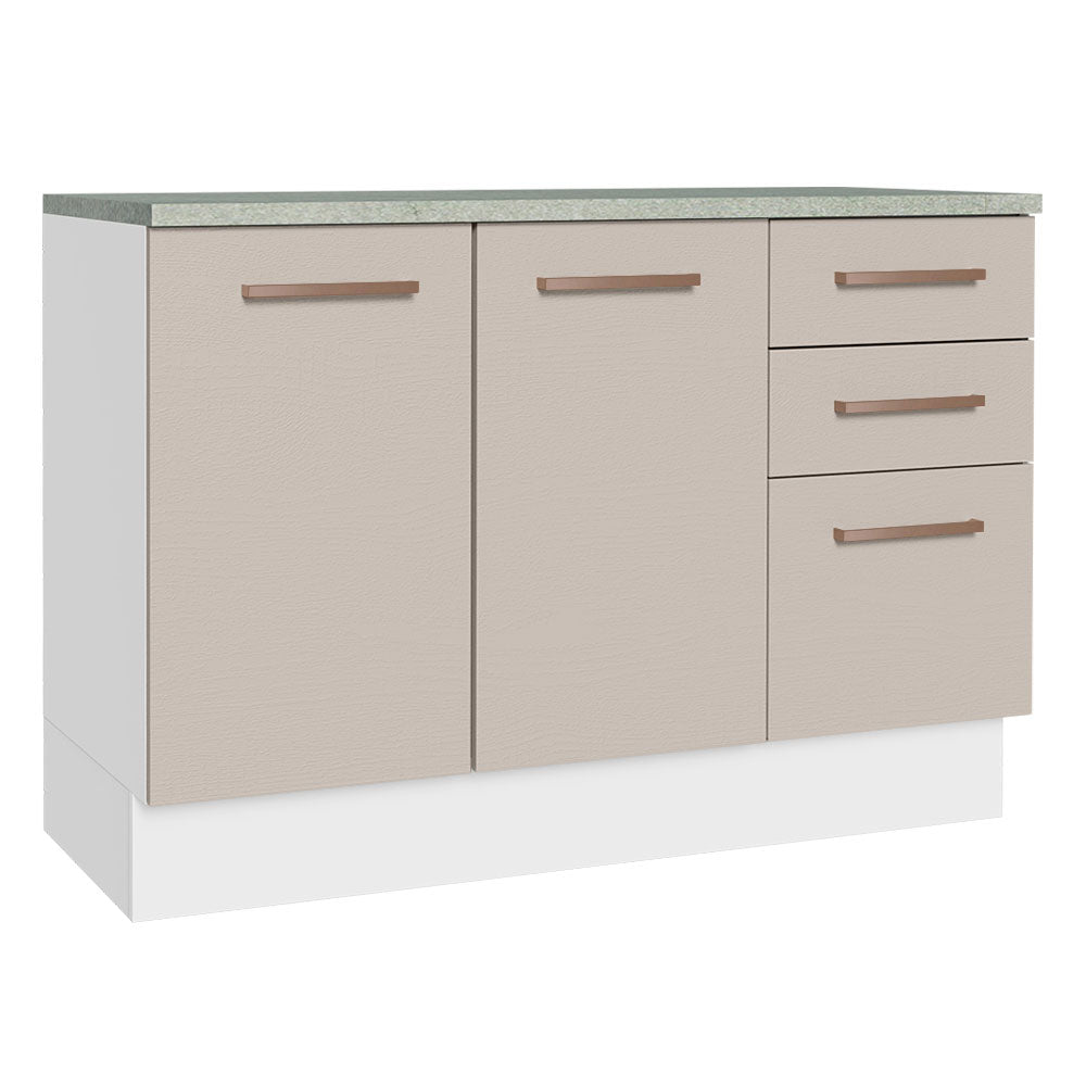 Gabinete Bajo Multiuso 120 cm 2 Puertas 3 Cajones Blanco/Crema Madesa