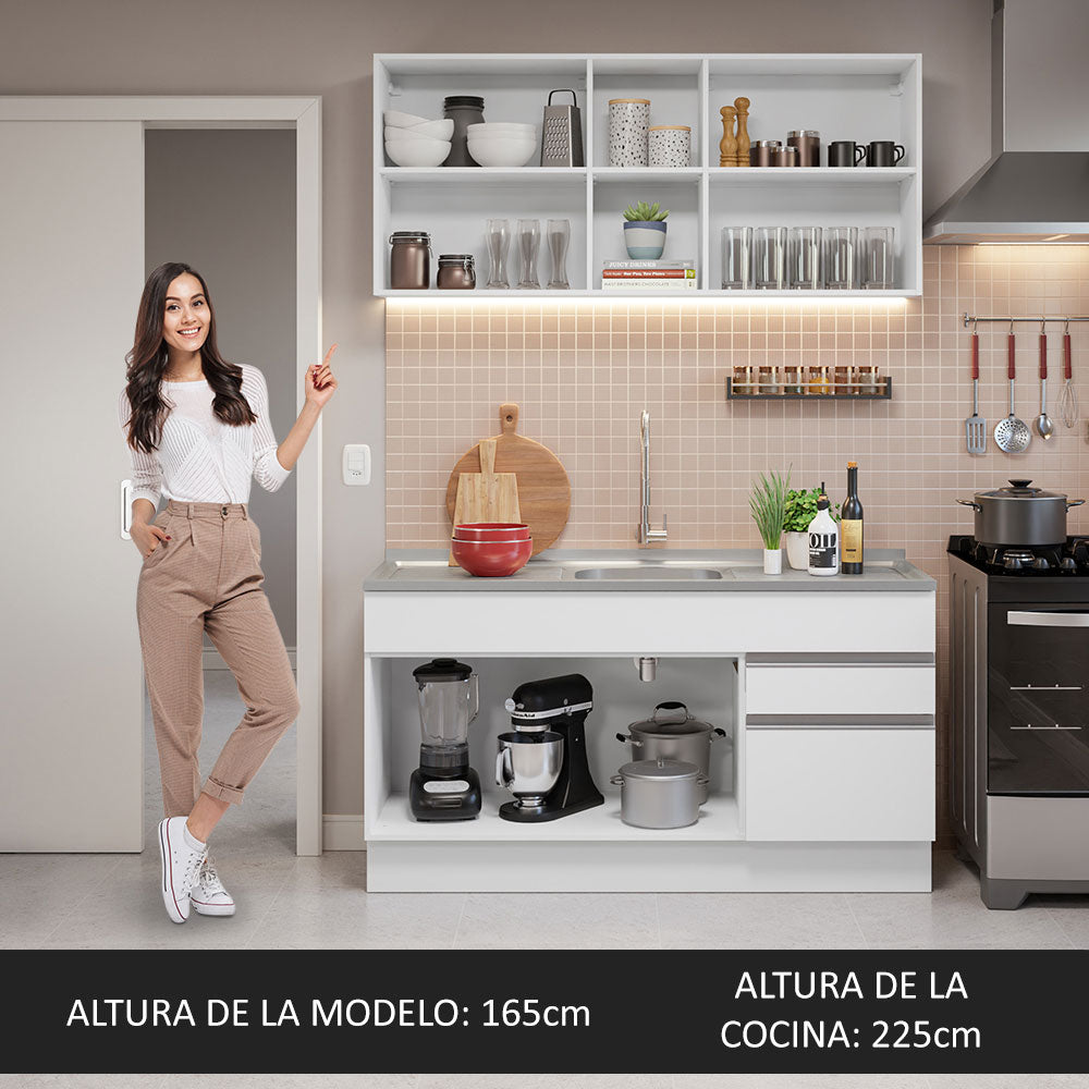 Cocina Integral Glamy con Tarja 150cm Blanco