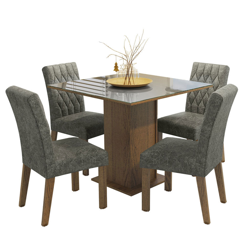 Conjunto de Comedor con Encimera Vidrio 4 Sillas Marrón/Gris/Silver Anaju Madesa