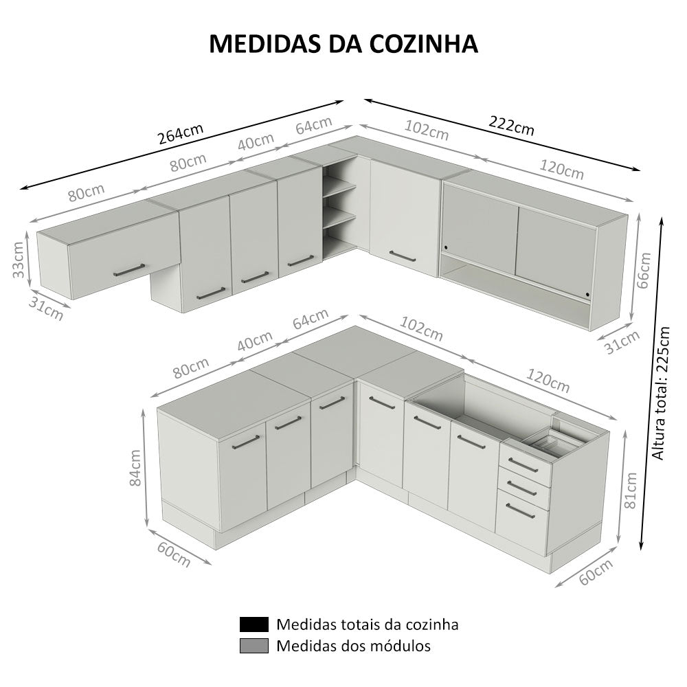 Cocina Integral de Esquina 486cm Blanco/Crema 60cm de Profundidad Agata 01