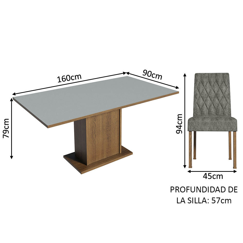 Juego de Comedor Mesa con Encimera de Madera 6 Sillas Marrón/Gris/Silver Hanna