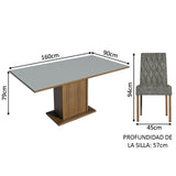 Juego de Comedor Mesa con Encimera de Madera 6 Sillas Marrón/Gris/Silver Hanna