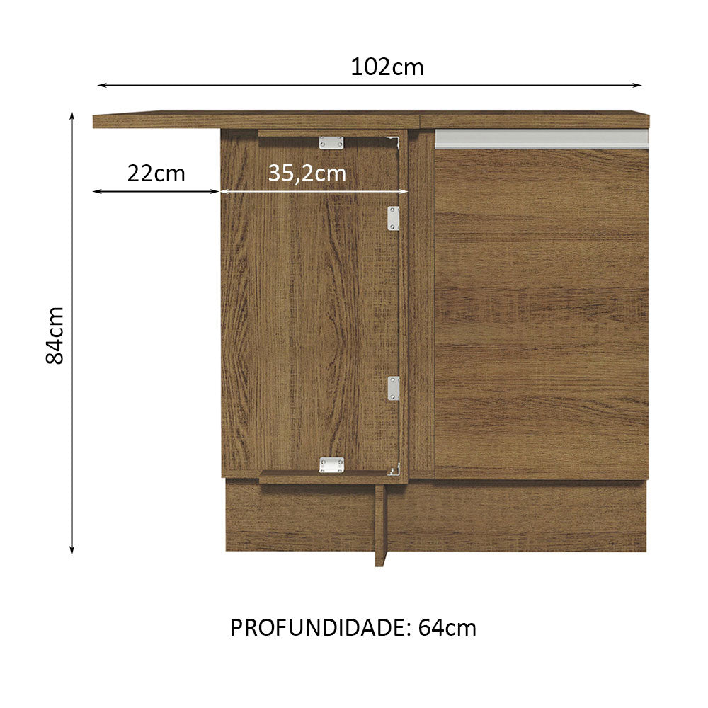 Mueble de Esquina Glamy 1 Puerta 60 cm Profundidad (Con Encimera) Marrón