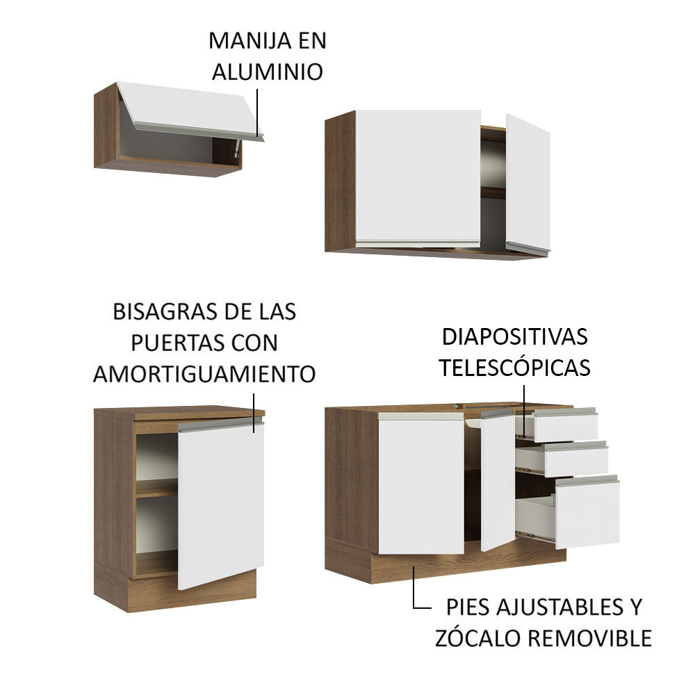 Cocina Integral con Fregadero 180cm Glamy 13 Marrón/Blanco