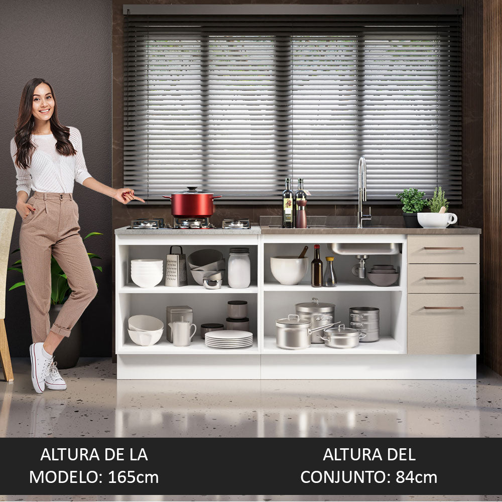 Mueble de Cocina 200cm Con Tarja Agata Blanco/Crema