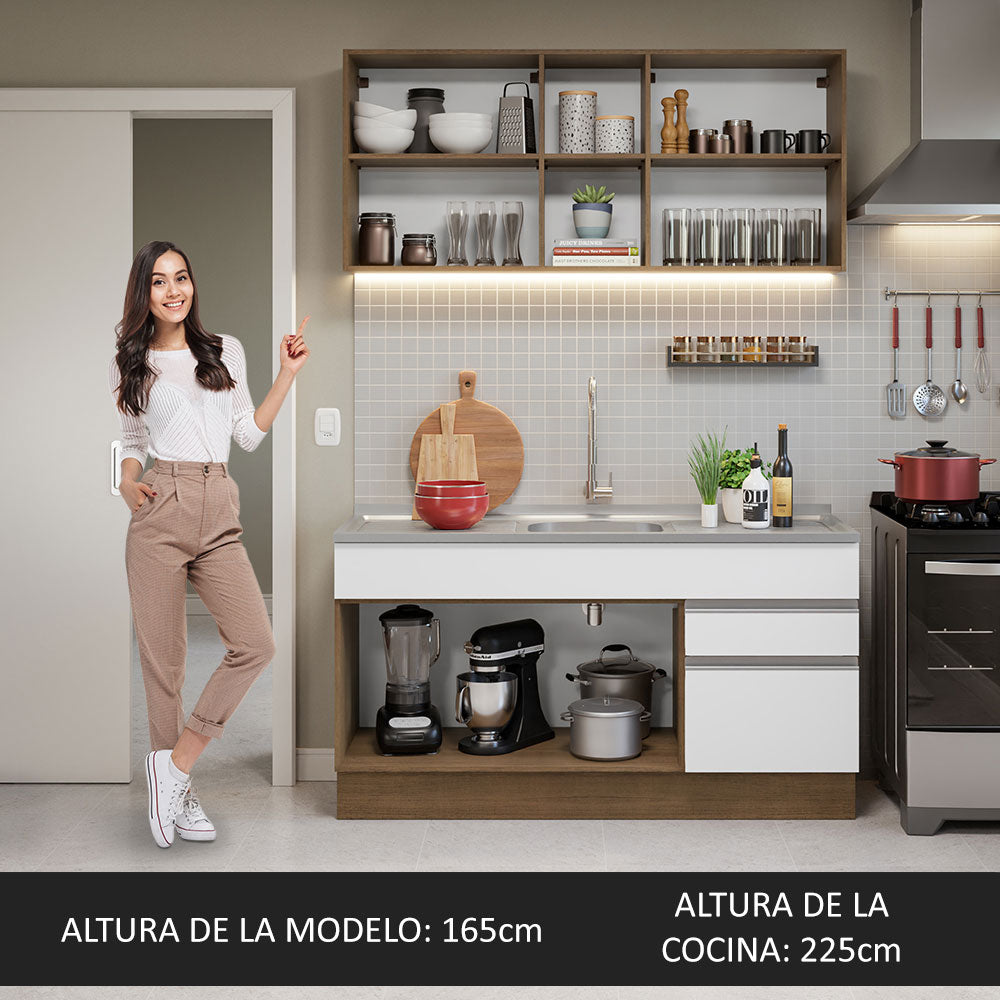 Cocina Integral Glamy con Tarja 150cm Marrón/Blanco