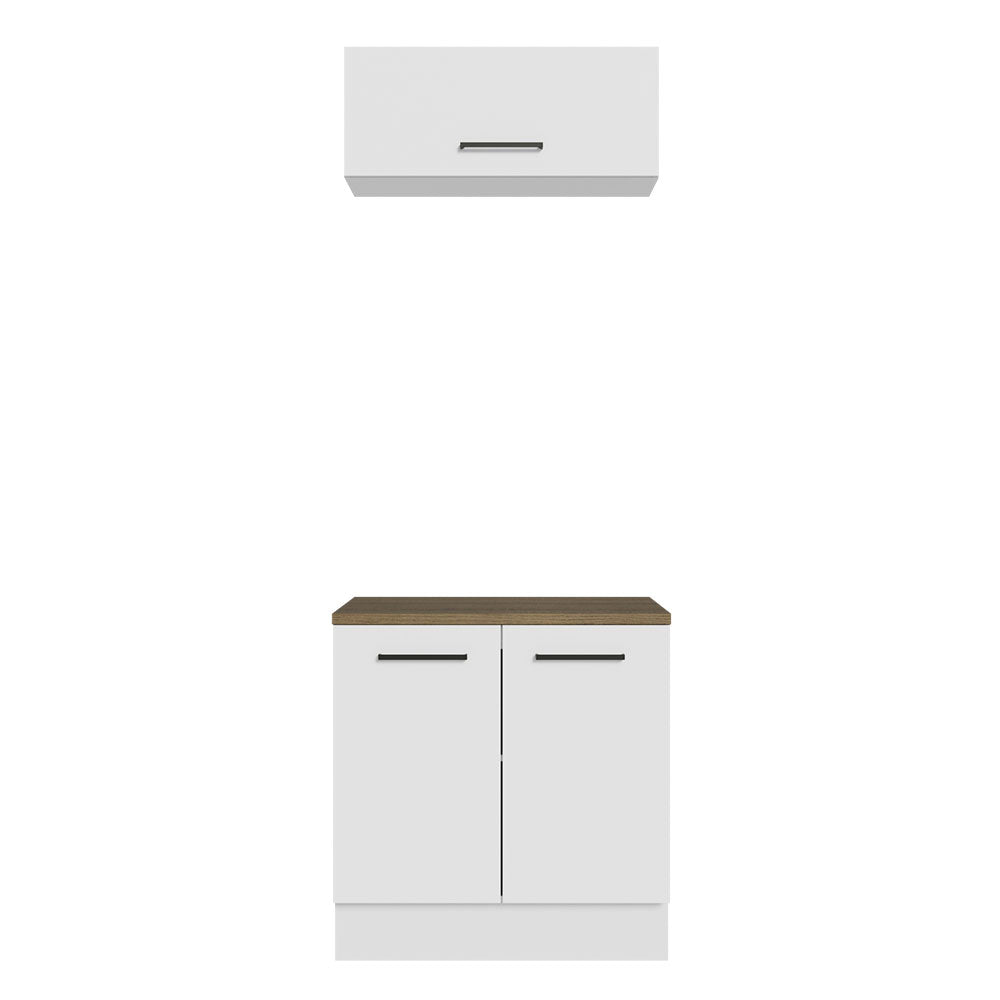 Kit Gabinete Bajo y Gabinete Superior Multiuso 80 cm Blanco/Marrón Agata Madesa