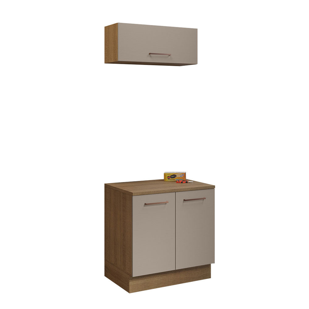 Kit Gabinete Bajo y Gabinete Superior Multiuso 80 cm Marrón/Crema Madesa