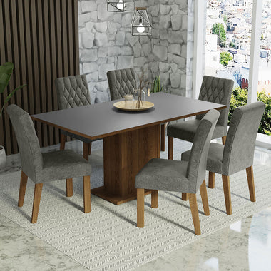 Conjunto de Comedor 6 Sillas Marrón/Gris/Silver Hanna Madesa