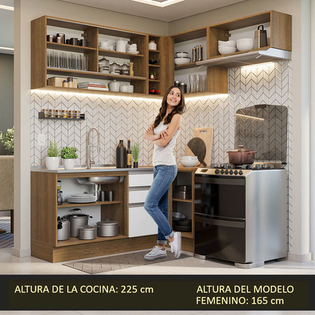 Cocina Integral Esquinera 349cm Marrón/Blanco Glamy Madesa 06