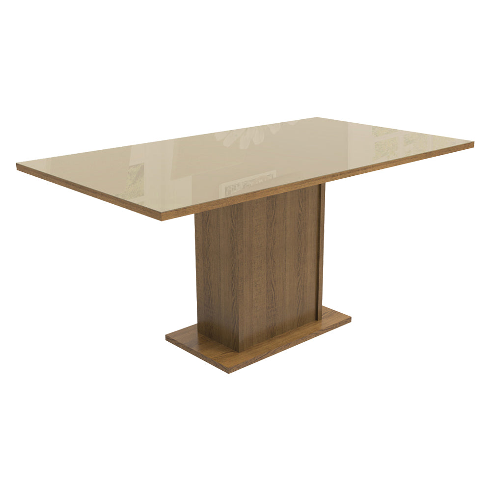 Juego de Comedor con Mesa con Encimera Vidrio y 4 Sillas Marrón/Crema/Silver Avril