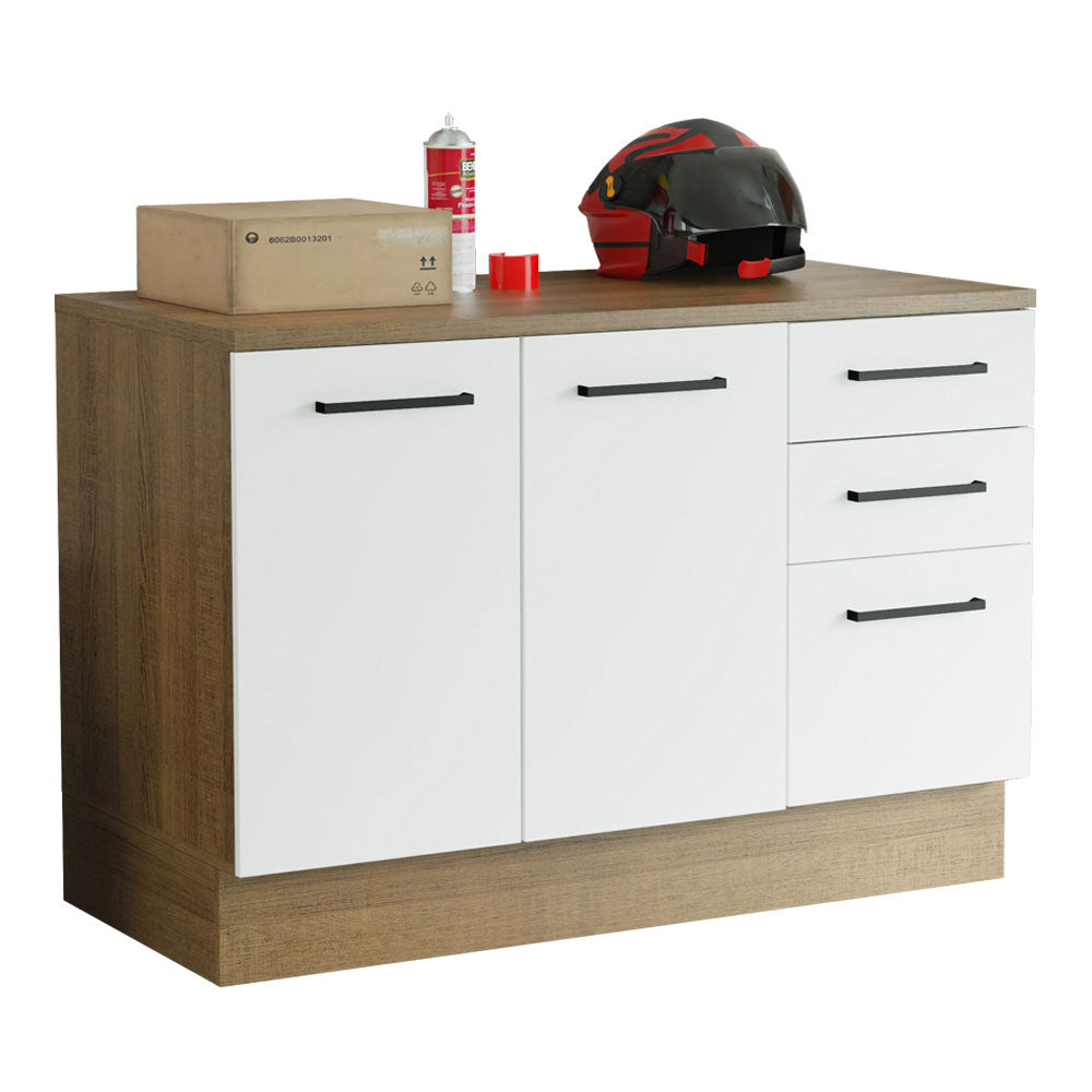 Gabinete Bajo Multiuso 120 cm 2 Puertas 3 Cajones Marrón/Blanco Madesa
