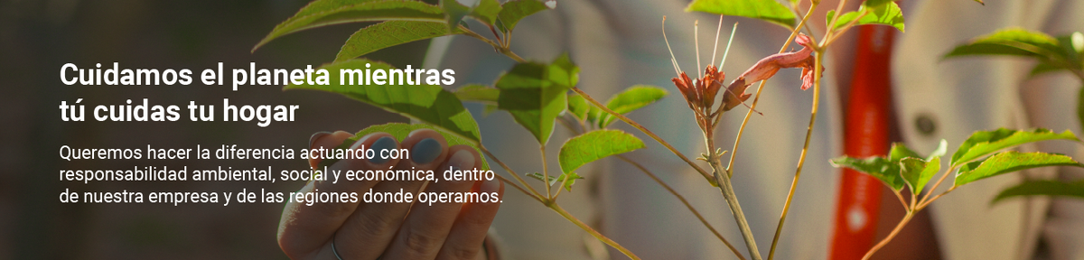 Cuidamos el planeta mientras tú cuidas tu hogar.Queremos hacer la diferencia actuando con responsabilidad ambiental, social y económica, dentro de nuestra empresa y de las regiones donde operamos.