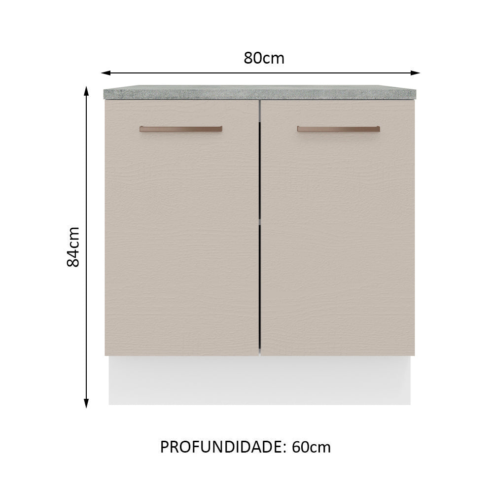 Gabinete Bajo 80 x 60 cm 2 Puertas (Con Encimera) Blanco/Crema Agata