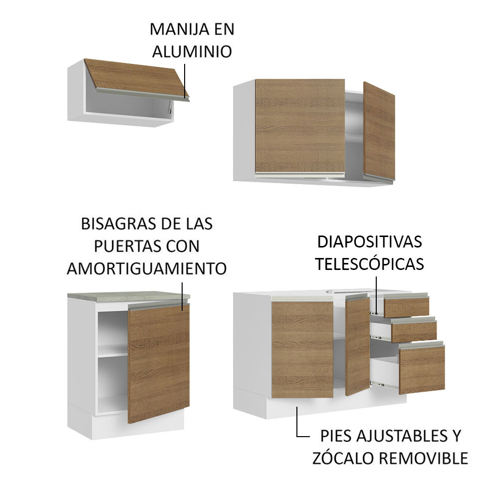 Cocina Integral con Fregadero 180cm Glamy 13 Blanco/Marrón