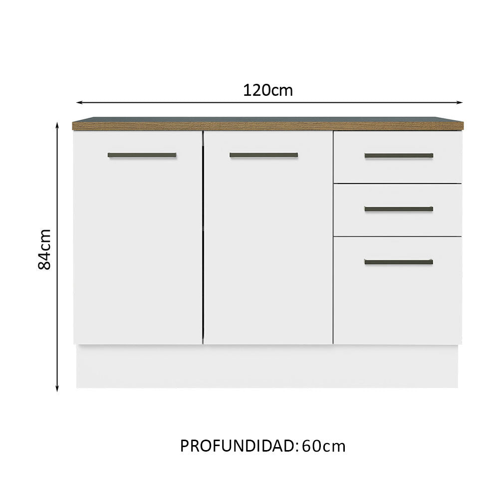 Gabinete Bajo Multiuso 120 cm 2 Puertas 3 Cajones Blanco/Marrón Madesa