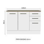 Gabinete Bajo Multiuso 120 cm 2 Puertas 3 Cajones Blanco/Marrón Madesa
