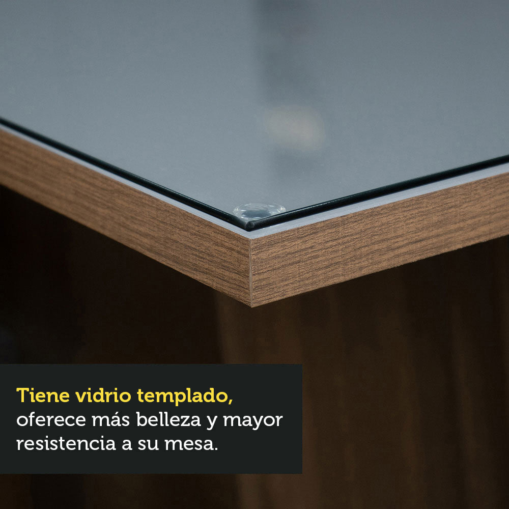 Mesa de Comedor Cuadrada Encimera de Vidrio Marrón/Gris 5363