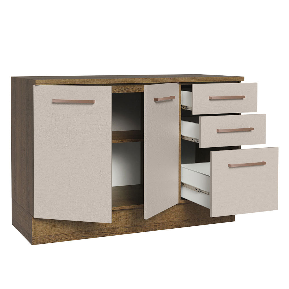 Gabinete Bajo 120 cm 2 Puertas 3 Cajones Marrón/Crema Agata Madesa