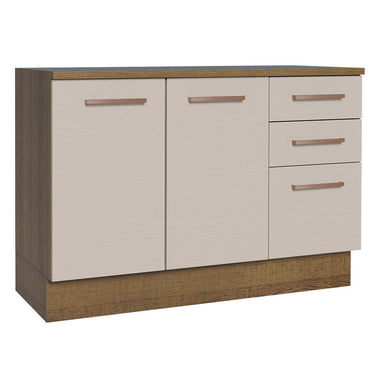 Gabinete Bajo 120 cm 2 Puertas 3 Cajones Marrón/Crema Agata Madesa
