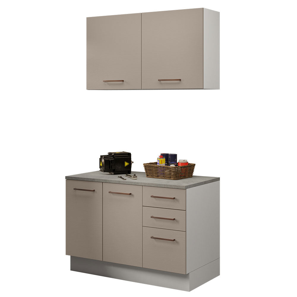 Kit Gabinete Bajo y Gabinete Superior Multiuso 120 x 60 cm Blanco/Crema Agata Madesa