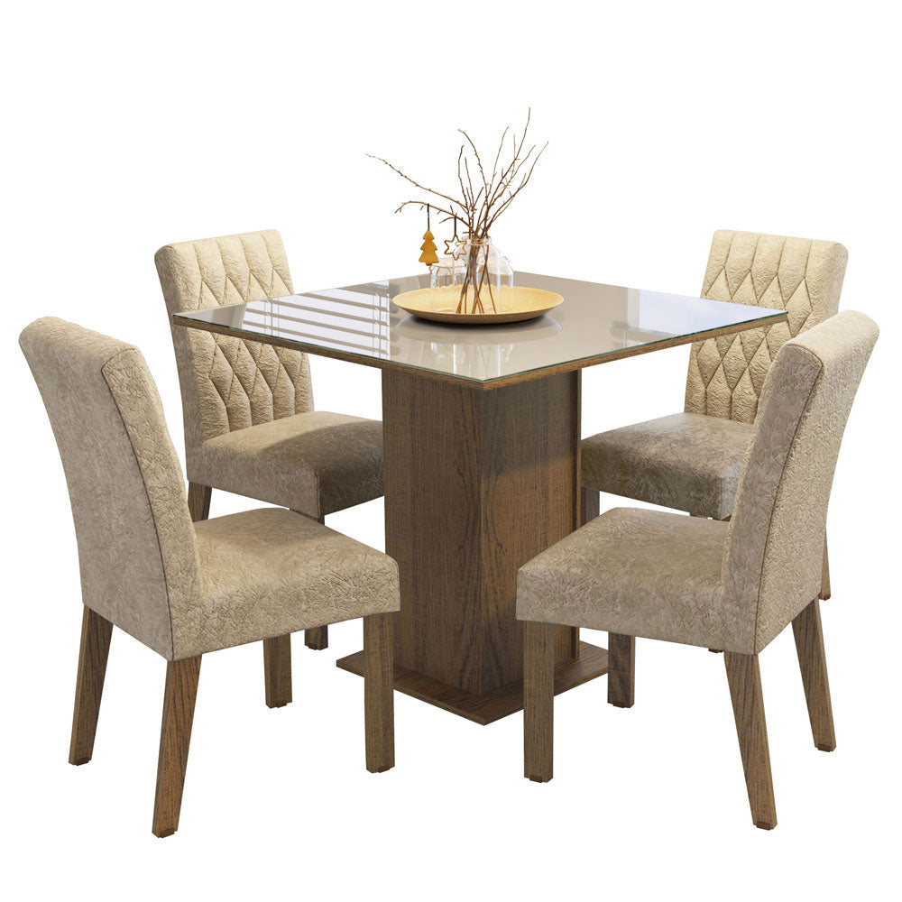 Conjunto de Comedor con Encimera Vidrio 4 Sillas Marrón/Crema/Imperial Anaju Madesa
