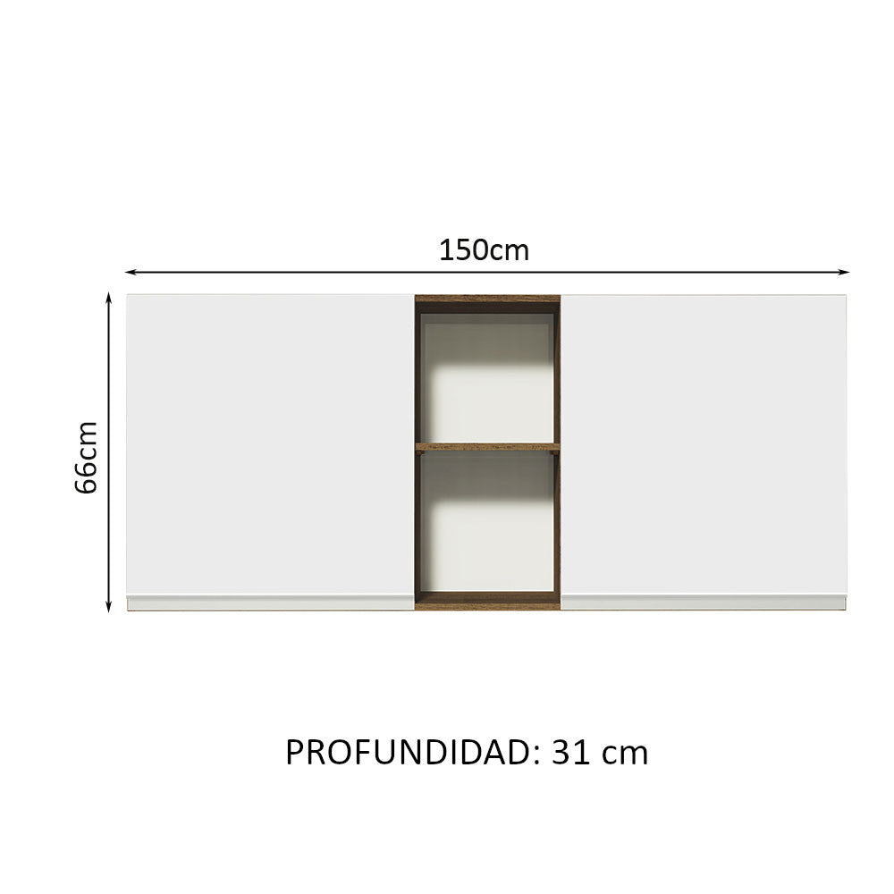 Gabinete Superior 150 cm 2 Puertas y 2 Nichos Glamy  Marrón/Blanco