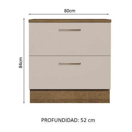Mueble de Cocina 80 cm 2 Cajones Marrón/Crema Agata Madesa