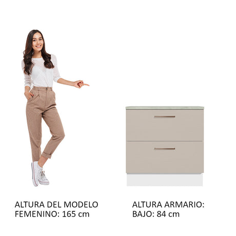 Mueble de Cocina 80 cm 2 Cajones Blanco/Crema Agata Madesa