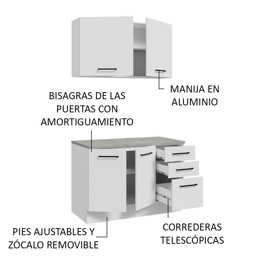 Kit Gabinete Bajo y Gabinete Superior Multiuso 120 x 60 cm Blanco Agata Madesa