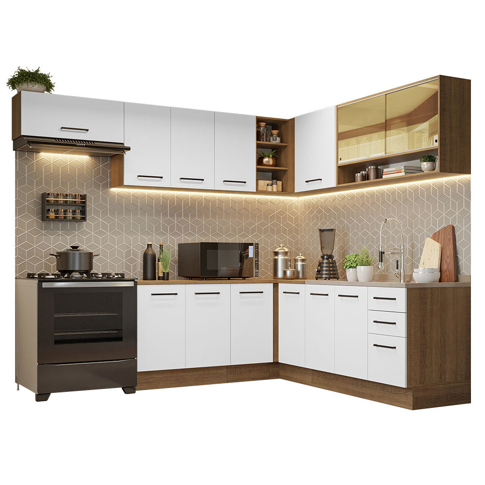 Cocina Integral de Esquina 486cm Marrón/Blanco 60cm de Profundidad Agata 01